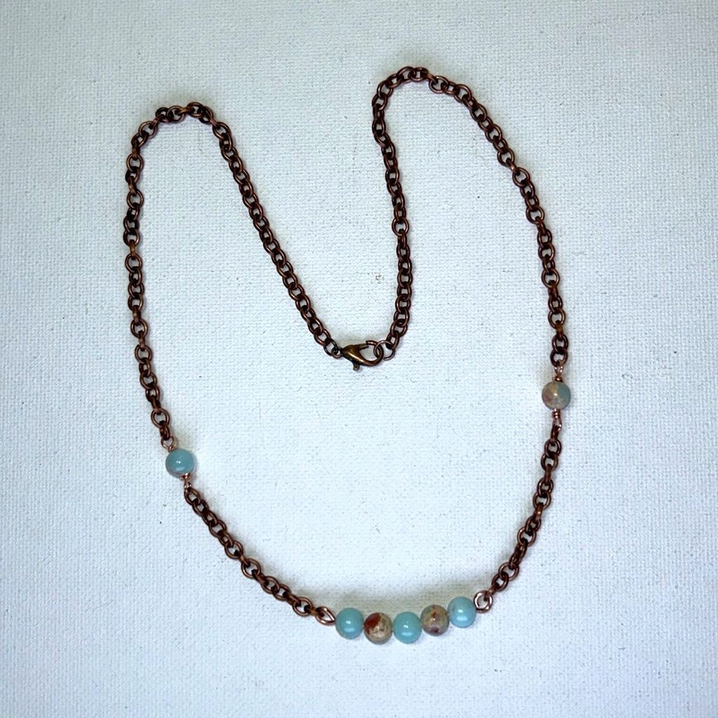 Handmade Genuine Natural Sky Blue Jasper Bead Solid Copper Necklace Bohemian